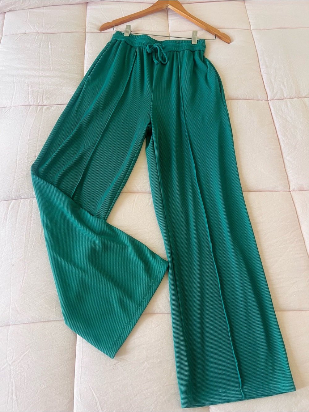 Green Ribbed Wide Leg Lounge Pants Coastal Grandma Resort Quiet Luxury Elevated